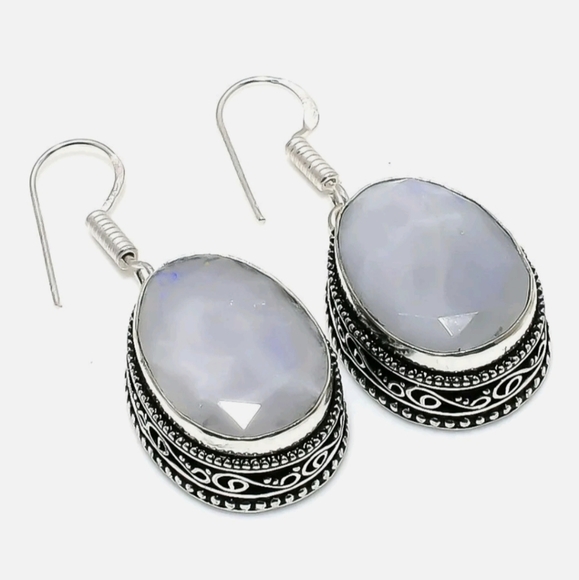 New Rainbow Moonstone 925 Silver Earrings. - Picture 1 of 1